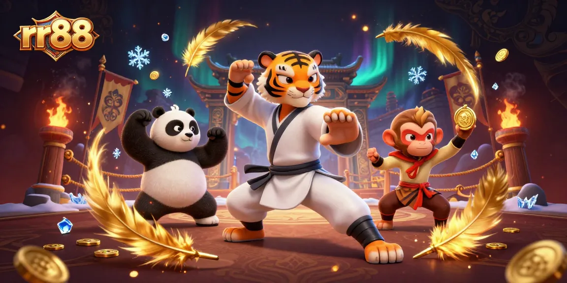 rr88 showcases an exciting 3D illustration of a kung fu tiger master inspiring gamblers with dynamic gaming vibes.
