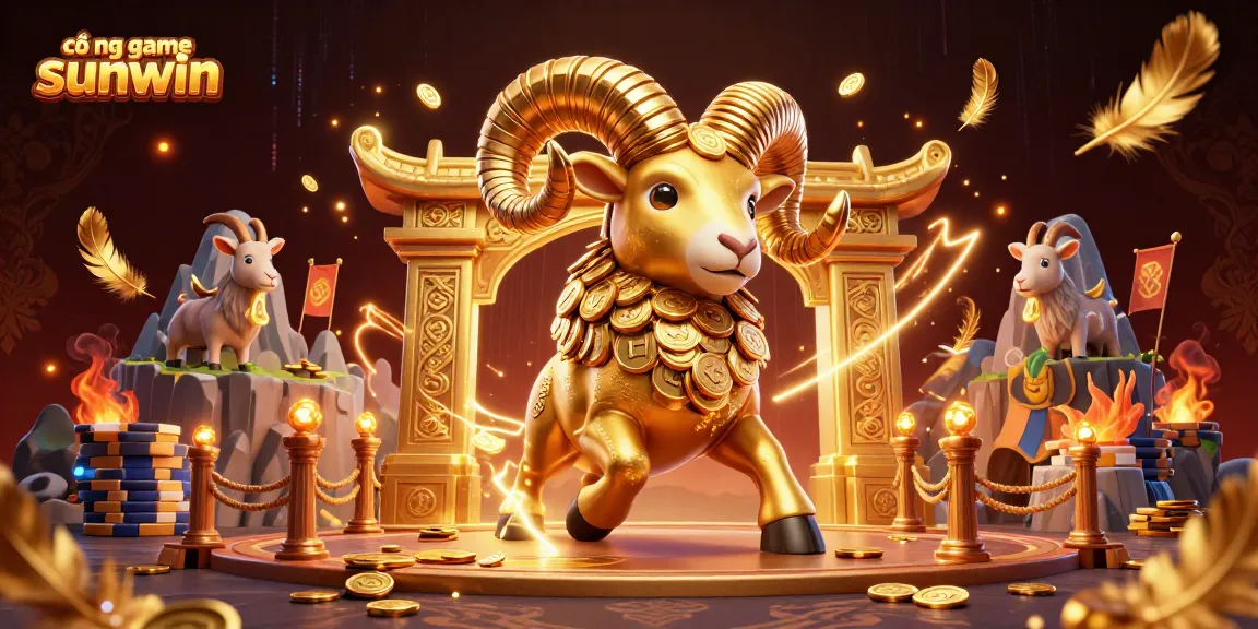 Engage with the cổng game sunwin showcasing a golden ram charging through a casino-inspired stage.
