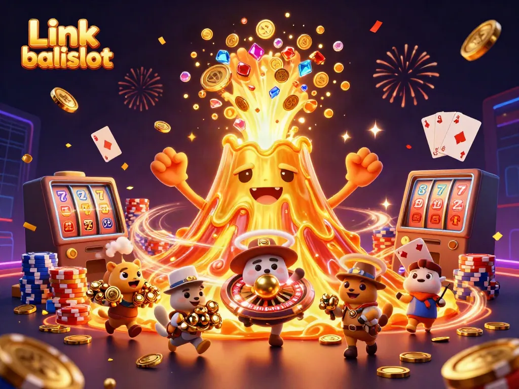 Experience the thrill of winning on Link balislot with vibrant coins, characters, and casino elements!
