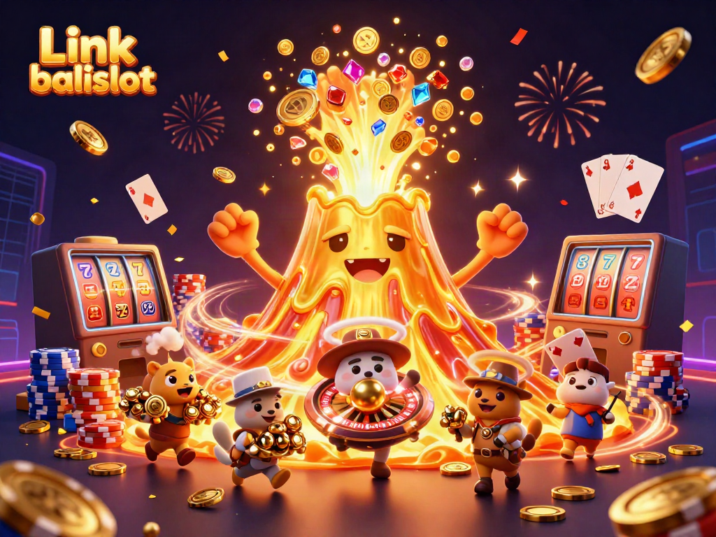 Experience the thrill of winning on Link balislot with vibrant coins, characters, and casino elements!