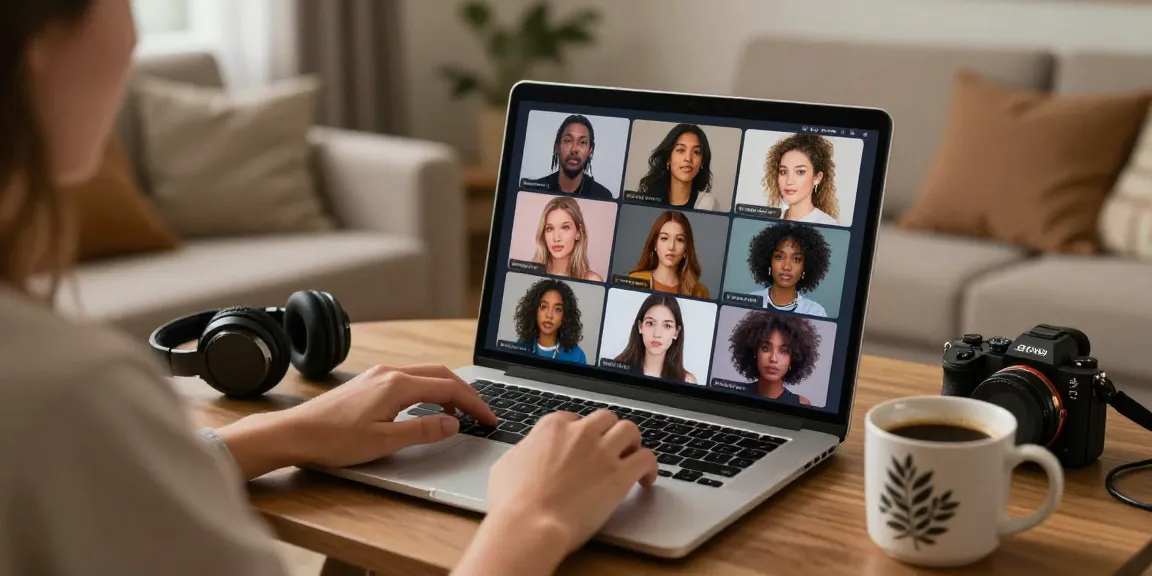 Engaging in an AI NSFW chat in a cozy home setting with diverse avatars on a laptop.