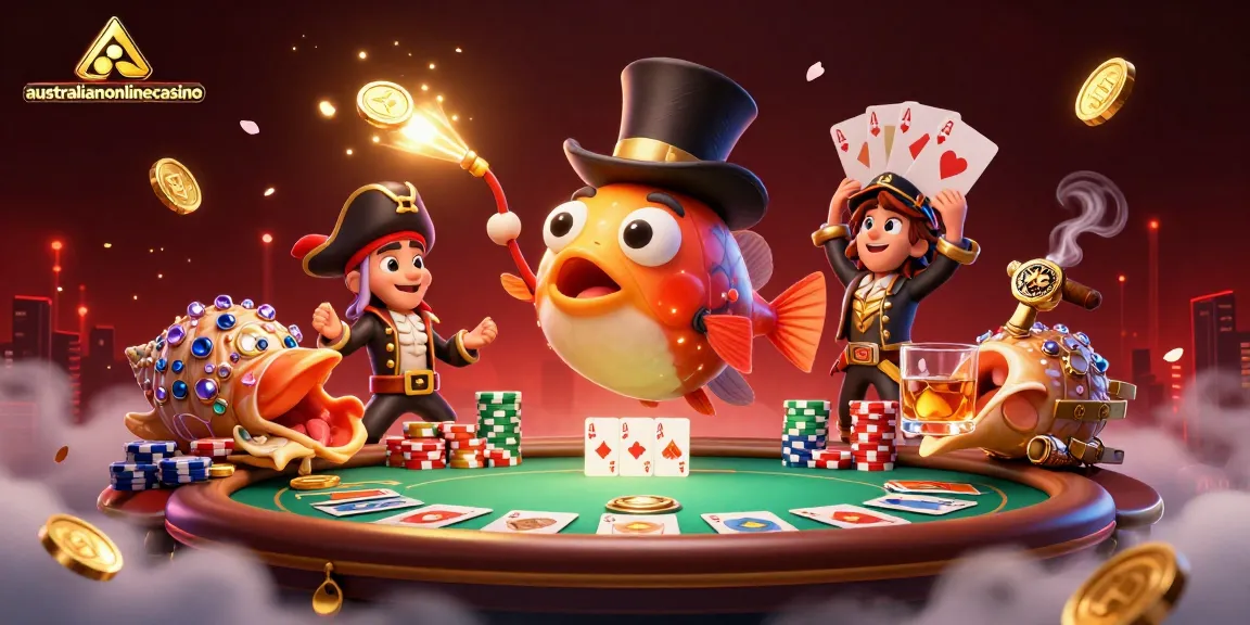 engaging australianonlinecasino scene with anglerfish, shrimp, and snail by poker elements
