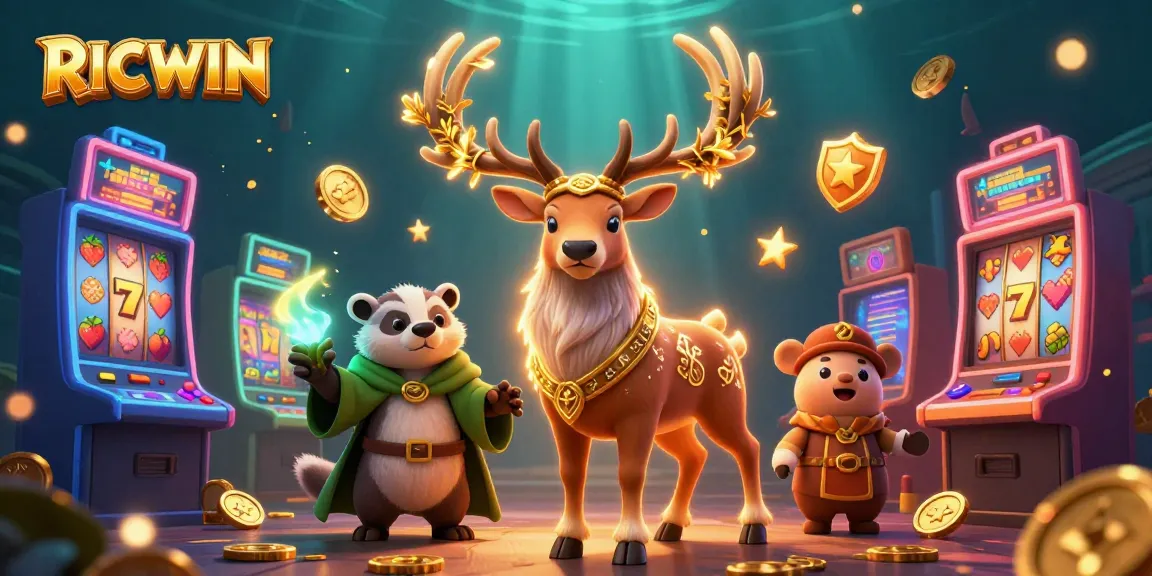 Experience the thrill of RICWIN with magical characters and vibrant gaming elements in this fantasy casino scene.