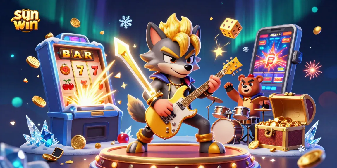 Experience the excitement of sun win with dynamic slot machines, gold coins, and energetic casino characters.