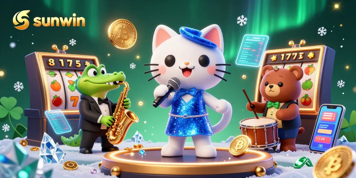 Engage with the vibrant sunwin casino scene featuring a jazz-singer cat, showcasing lively betting action and crypto elements.